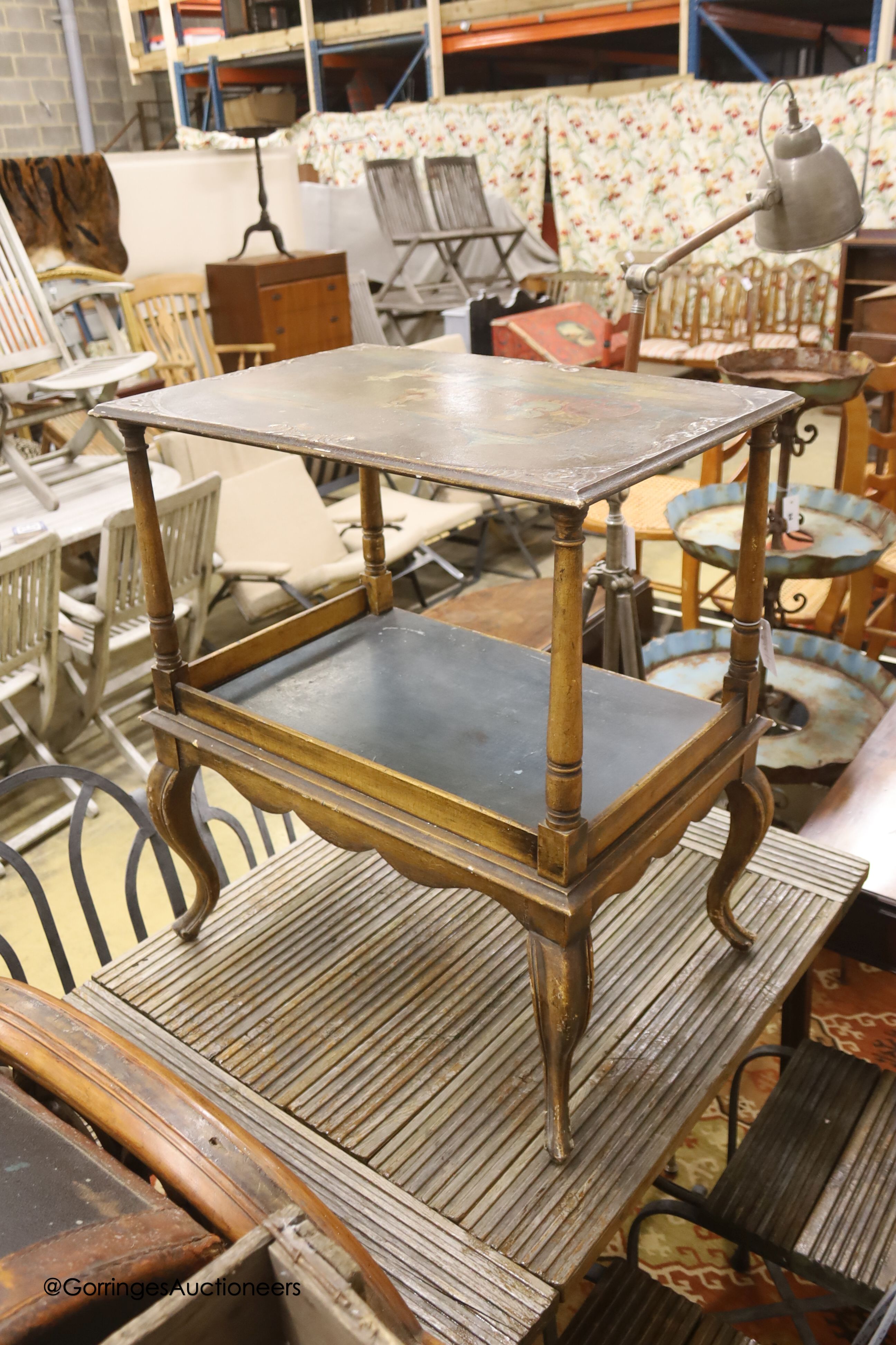 An early 20th century painted two tier occasional table, width 60cm, depth 44cm, height 70cm